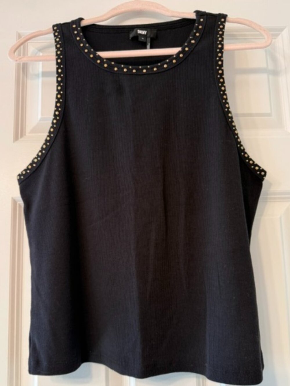 NWOT, DKNY (Donna Karan New York), NWOT, Brass Dome Studs Rib Tank Top, Size XL